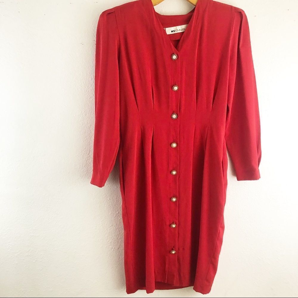 MS Chaus vintage red button down Long sleeve dress size 12
